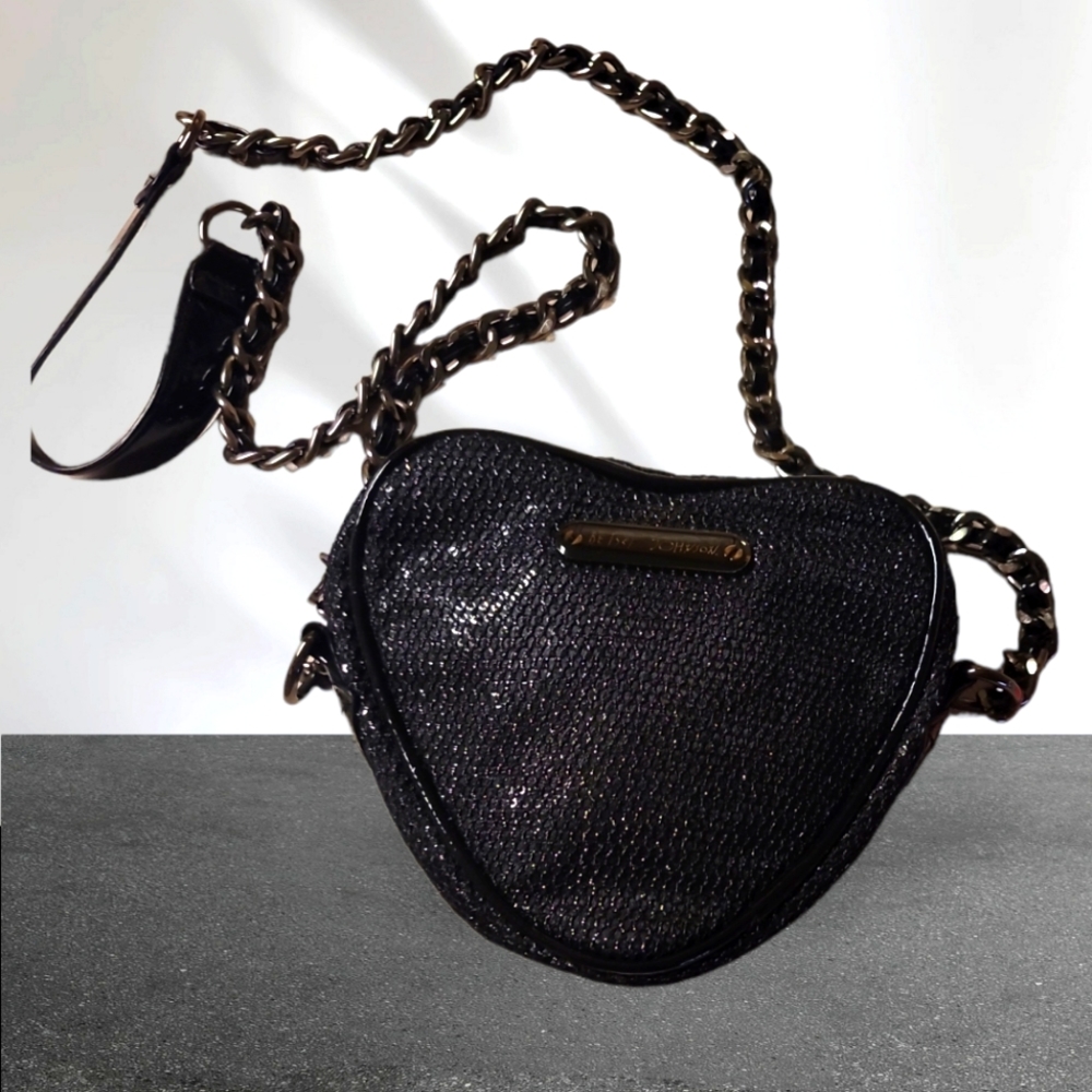 Betsey Johnson NWT Heart Cross Body / Shoulder Bag  Black Sequins Super Cute